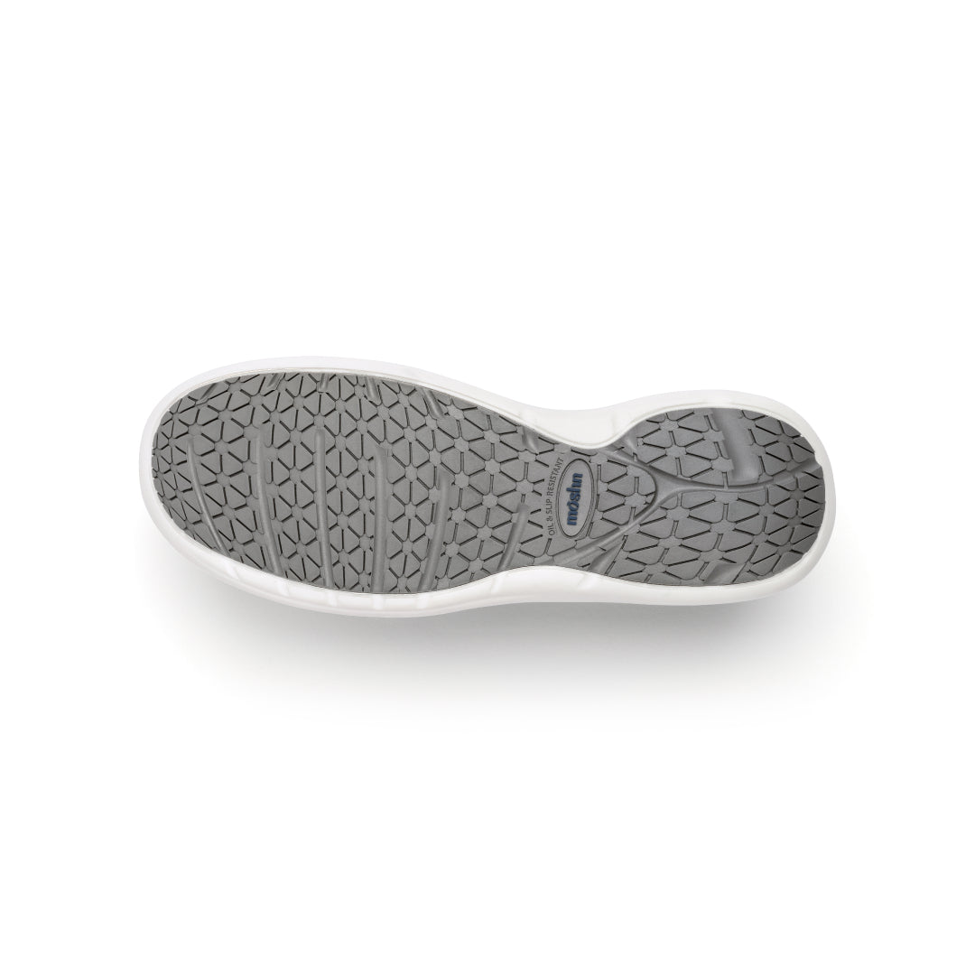 Leap shoe outsole with PURGrip¨ tread for slip-resistant traction, designed for secure footing on slick surfaces.